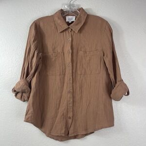 Olive & Oak Womens Small 100% Cotton Gauze Button Down Shirt Brown Boho S